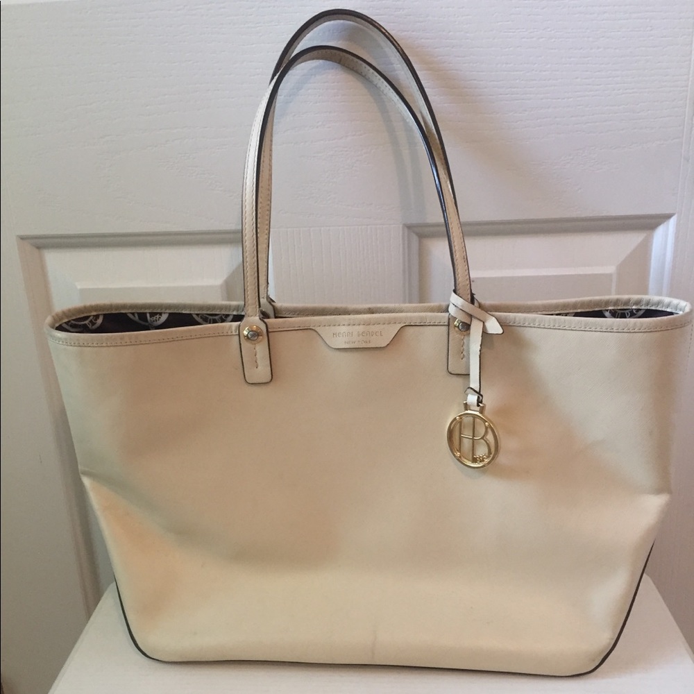 Henri Bendel Cream Leather Work Tote